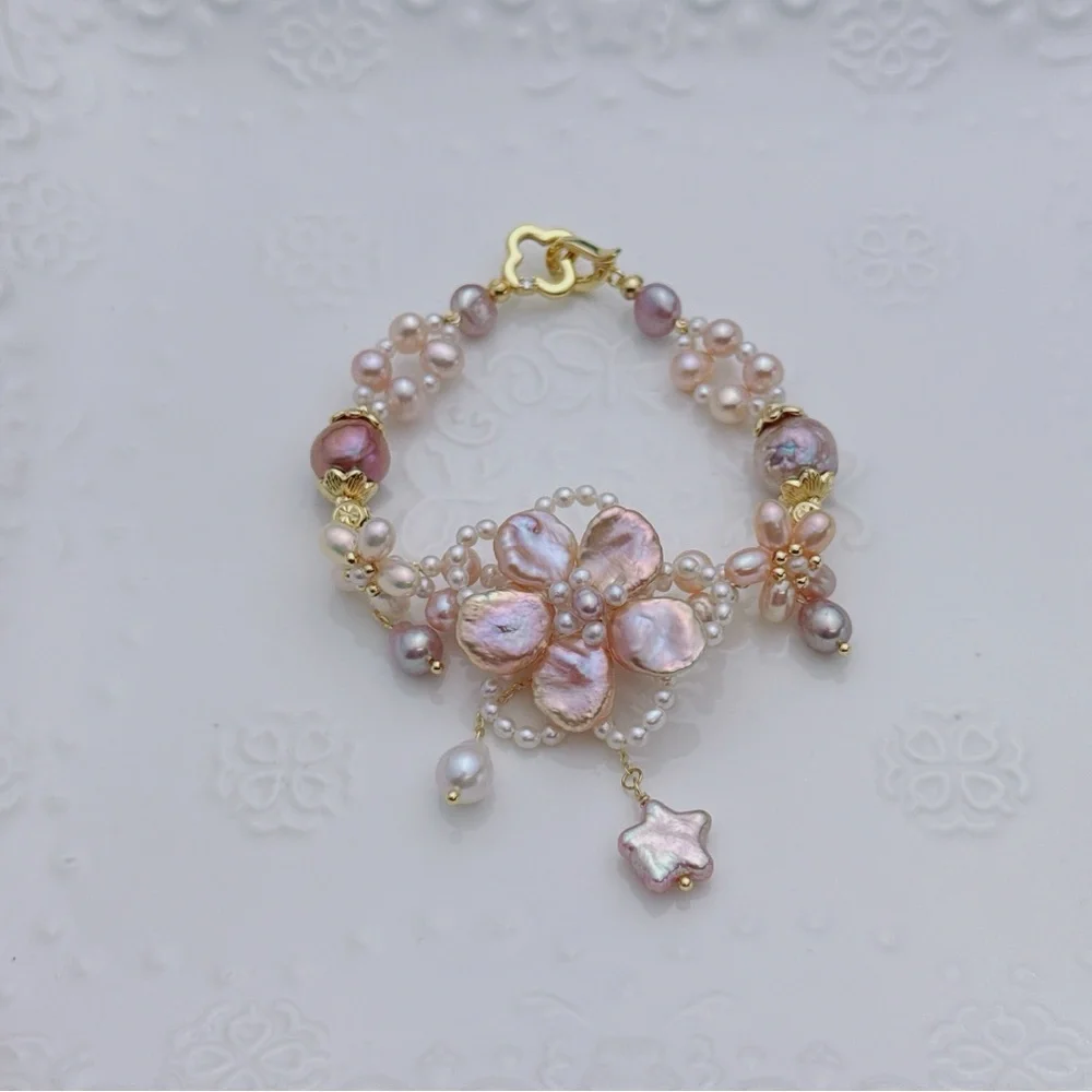 26B179 Handmade Premium Quality Freshwater Baroque Pearl Bracelet 2in1 - Picture 5 of 10